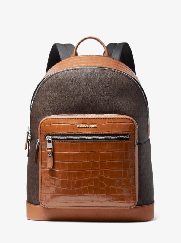 Panske Batohy Michael Kors Hudson Crocodile Embossed Leather and Logo Hnede - Tasky Michael Kors Outlet | VIWPQ-9540